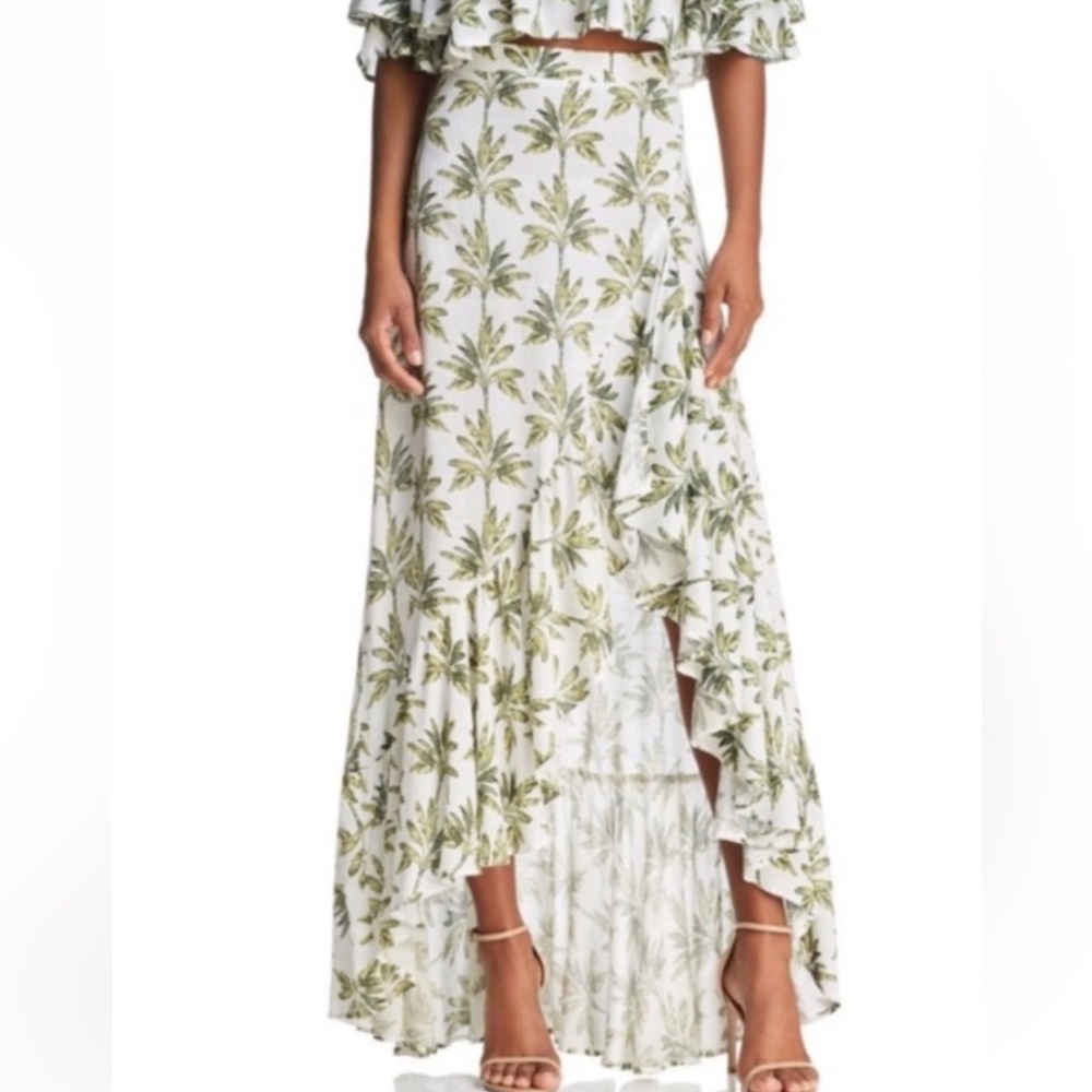 Show Me Your MuMu White Maxi Skirt with Green Palm Print